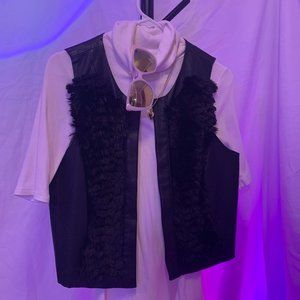 Kensie | Large | Black Leather-Fur | Vest
